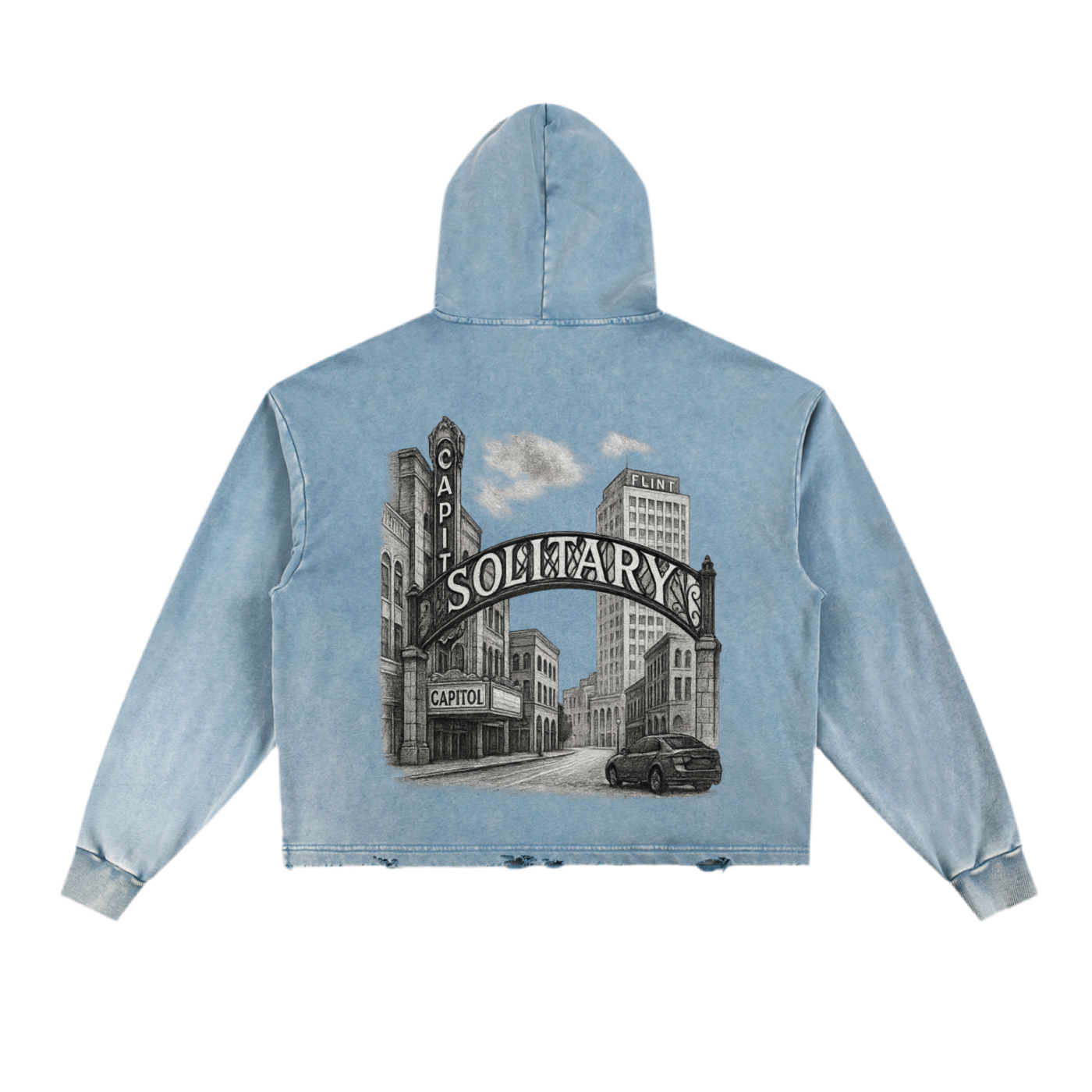 Vintage Washed Frayed-Hem Hoodie ODMPOD