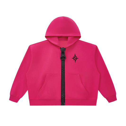 Solitary Chunky-Zip Boxy Hoodie Pink