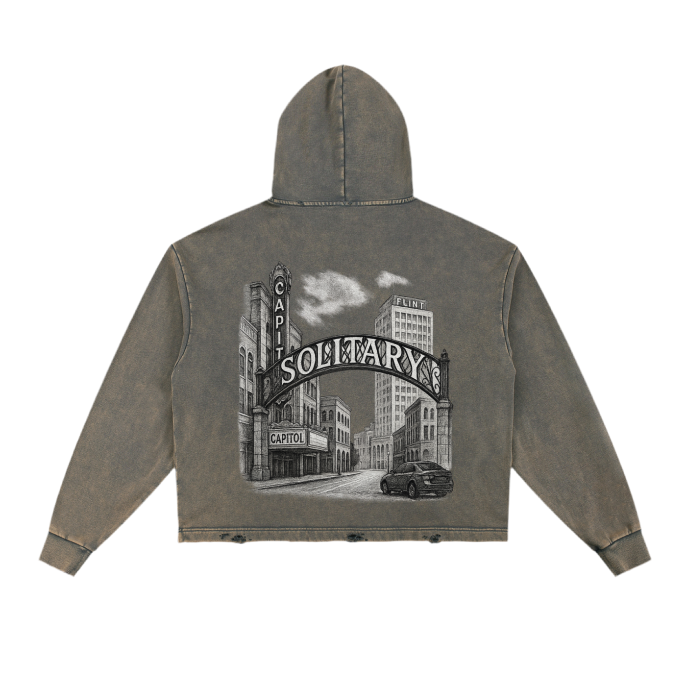 Vintage Washed Frayed-Hem Hoodie ODMPOD