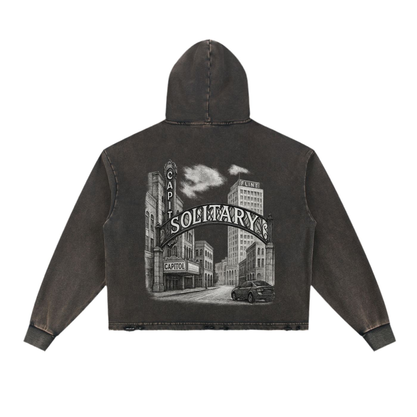 Vintage Washed Frayed-Hem Hoodie ODMPOD
