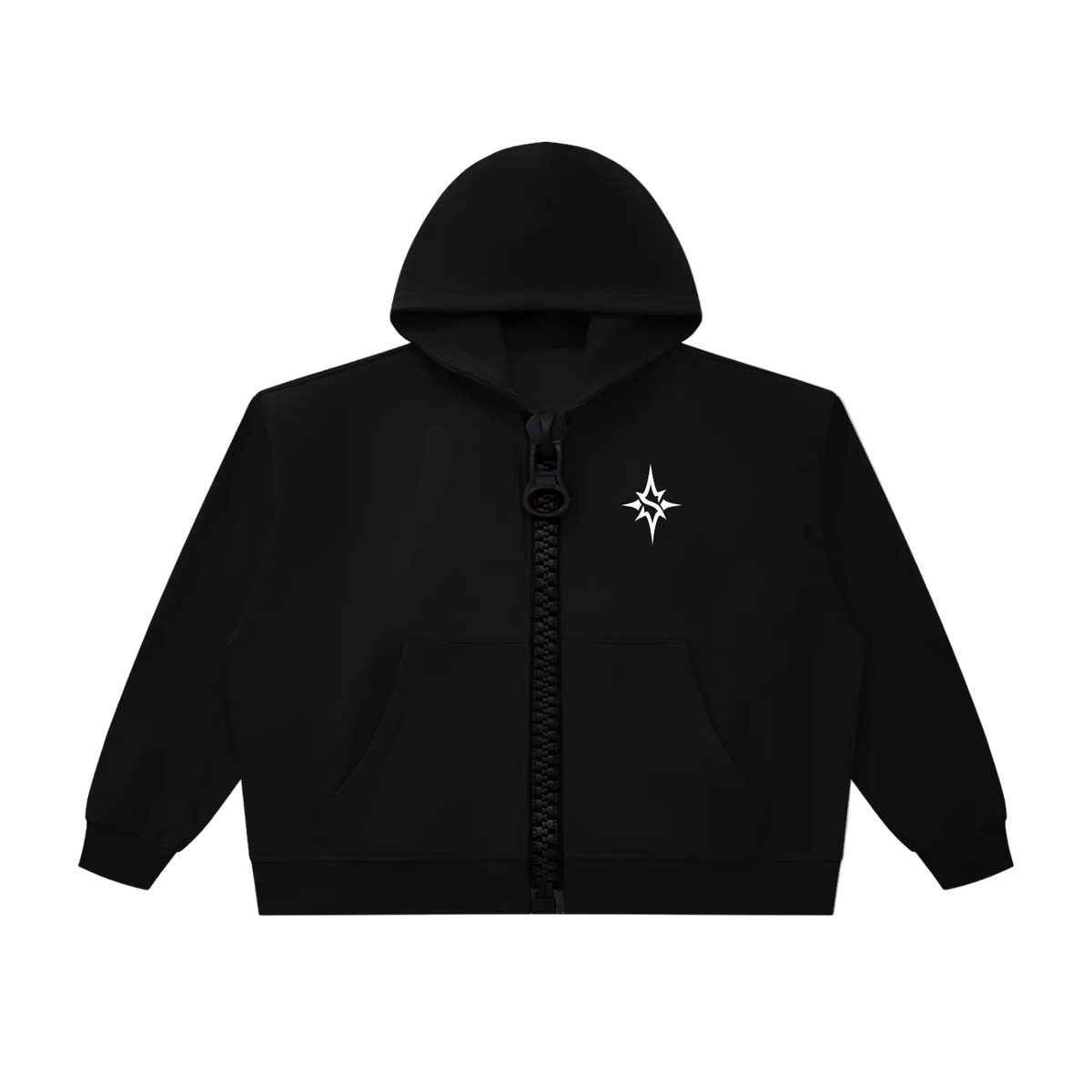 Solitary Chunky-Zip Boxy Hoodie Black