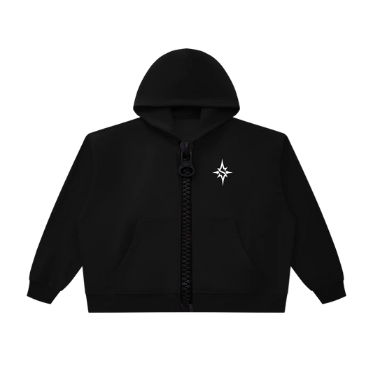 Solitary Chunky-Zip Boxy Hoodie Black